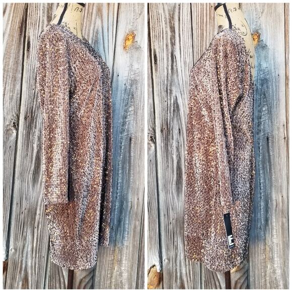 Sequin Cocktail Dress Leslie Fay Plus Size 14 Brown Velvet Metallic Evening NWT - Picture 3 of 9